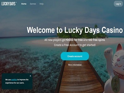 lucky days casino screenshot homepagina